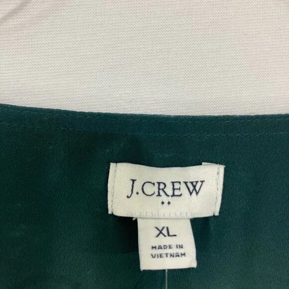 New J. Crew size XL Green V Neck Swiss Dot Long Sleeve Chiffon Blouse Preppy - Picture 2 of 12